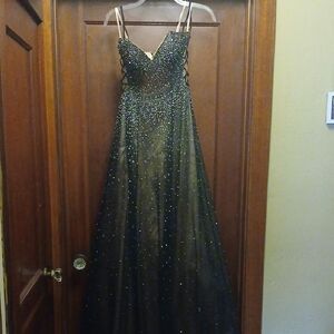 Riva Designs Glittering Black and Gold Gown